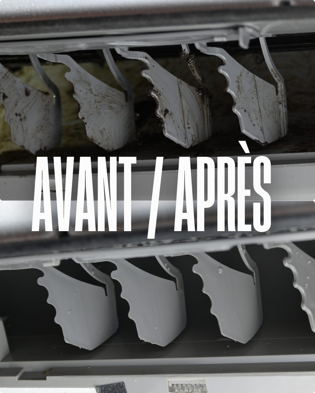 Volets de climatisation avant et après nettoyage par Clim Avenir